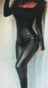 Adult Female Costumes to Hire - Pleather Square Neck Unitard - LADIES Medium